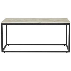 Table basse beige aspect marbre Delano avec cadre en métal noir, 45x100x60 cm.