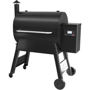 Barbecue à pellets de bois Traeger Pro 780 noir avec écran digital et cheminée.