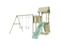 PolarPlay Spielturm Uppsala Doppelschaukel Kletterturm Rutsche Mintgrün