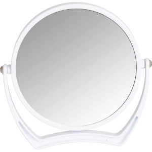 Specchio cosmetico bianco Wenko Noale con superficie rotonda e base.