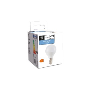 E14 LED Leuchtmittel Globeform, 4.000 K, 470 lm, 4,8 W im Set, verpackt.