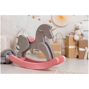 Unicorno a dondolo grigio con pattini rosa, dipinto con vernice per mobili e giocattoli Little Stars Metallic Paradise Gardens.