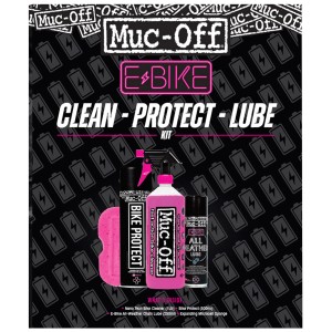 Muc-Off eBike Reinigungsset, 4-teilig: Reiniger, Schutzspray, Schmiermittel und Schwamm für die Fahrradpflege.