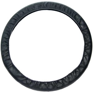 Coprivolante nero in vera pelle per interni auto, design sportivo.