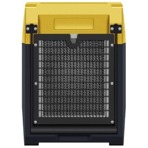 Déshumidificateur de chantier Kibernetik B60, noir-jaune, vue arrière avec grand filtre à air robuste. Pour chantiers.