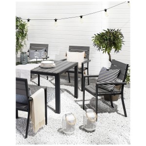 Set da giardino Como grigio da 6 pezzi con tavolo su ghiaia, resistente alle intemperie e impilabile.