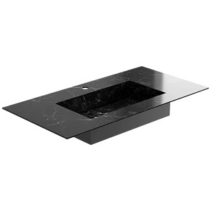 Vasque Pixel en grès noir, 10x50x27cm, effet marbre et trou de robinet central.