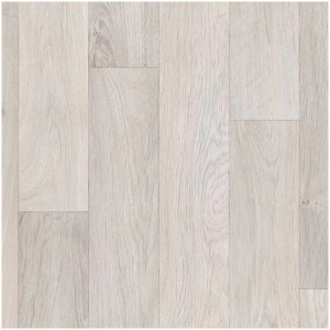Revêtement de sol vinyle gris aspect bois, largeur 4 m.