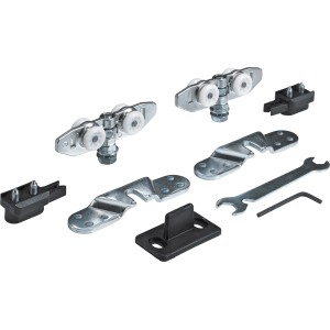 Kit di montaggio Hettich TopLine 8plus per porta in legno (80kg), acciaio zincato, ferramenta per porte scorrevoli.
