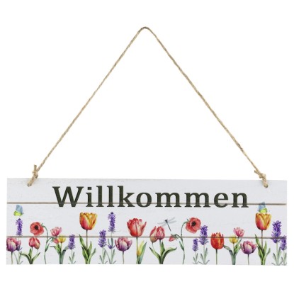 Targhetta per porta Benvenuto con fiori legno Colorato 29,5 cm