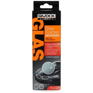 Quixx Glass Scratch Remover 2K : Kit pour éliminer les rayures sur les surfaces en verre, par exemple les vitres de voiture.