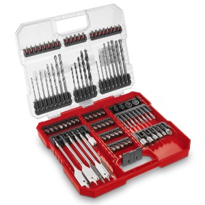 Einhell Coffret de forets et d'embouts XL-Case, 95 pièces, pour ensembles d'outils, avec embouts, forets et douilles dans une mallette rouge.
