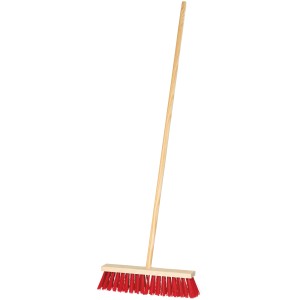 Balai de voirie LUX 40 cm avec manche, poils en plastique rouge pour le nettoyage extérieur.