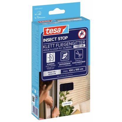 tesa Fliegengitter Fenster mit Klettband Comfort Anthrazit 100 cm x 100 cm