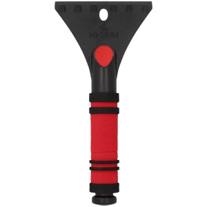 Grattoir à glace Nigrin avec poignée souple, noir et rouge, lame de 11,5 cm pour un dégivrage facile.