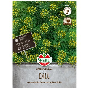 Sachet de graines d'aneth Sperli Dill Elefant : Variété d'aneth aromatique à fleurs jaunes pour le jardin et la cuisine.