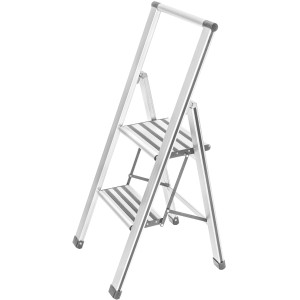 Wenko sgabello pieghevole in alluminio, 2 gradini, bianco. Scala in alluminio con due gradini e barra di sicurezza.
