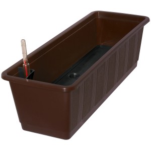 Jardinière marron Aqua Green Plus avec indicateur de niveau d'eau et système d'arrosage.