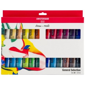 Set de peintures acryliques Amsterdam, 24 tubes de 20 ml, couleurs variées.
