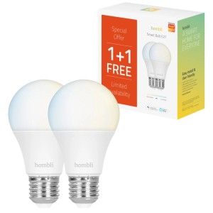 Confezione da 2 Hombli Smart Bulb E27, lampadina LED Wi-Fi dimmerabile da 9W, controllabile tramite app.