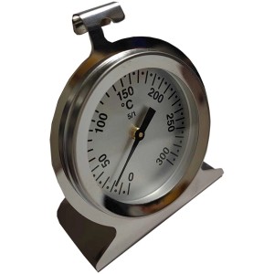 Thermomètre de four en acier inoxydable avec support et crochet de suspension.