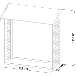 Schizzo: legnaia Karibu 1.5 naturale, dimensioni 184,4x165,2x60,4 cm, scaffale in legno.