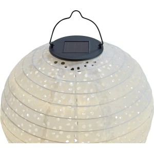 Lanterne solaire décorative Pellaro blanche, Ø 25 cm, avec panneau solaire et poignée.