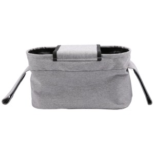 Grauer Babyruf Buggy Organizer BO100 aus meliertem Stoff mit schwarzen Befestigungsschlaufen. Praktische Aufbewahrung für Kinderwagen.