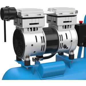 Compresseur silencieux Güde Airpower 150/8/24, 750 W, sans huile, silencieux. Gros plan du compresseur.