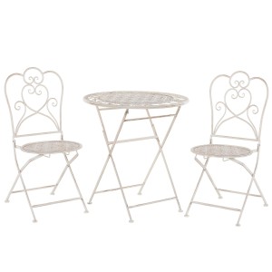 Set bistro Trieste in metallo beige, tavolo pieghevole e due sedie per balcone.