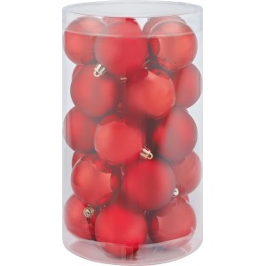 25 rote Kunststoff-Weihnachtskugeln, 6 cm, matt und glänzend, in transparenter Verpackung.