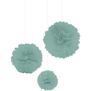 I Am Creative Pompons-Set, 3 mintgrüne Seidenpapier-Pompons in verschiedenen Größen.