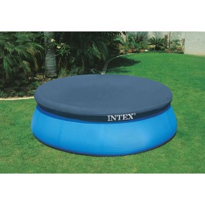 Bâche de piscine Intex sur piscine ronde bleue Easy-Pool Ø 305 cm dans le jardin.