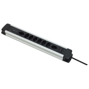 Multiprise Schönenberger avec 8 prises T13, USB-A et USB-C, aluminium argent/noir.