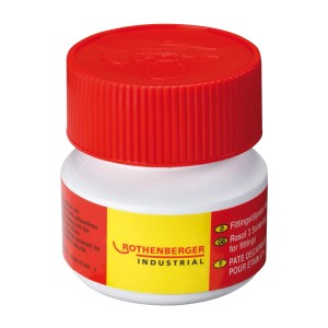 Rothenberger Rosol 3 pasta saldante per raccordi in contenitore bianco con coperchio rosso.