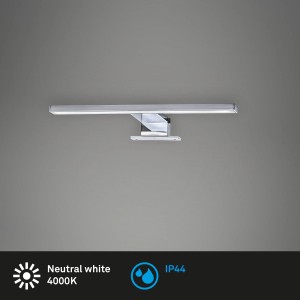 Moderne applique miroir LED Briloner Dun, 30 cm, chrome, avec protection anti-éclaboussures pour salle de bain et WC.