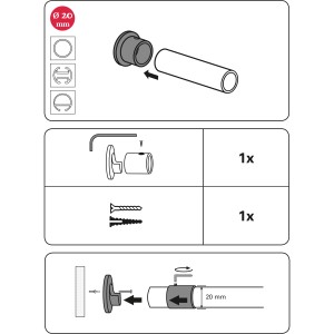 Support mural Gardinia Chicago, noir mat, instructions de montage pour tringles à rideaux Ø 20 mm.