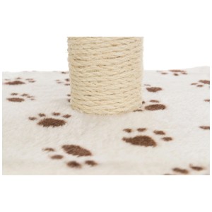 Gros plan : Arbre à chat beige Trixie Zamora (60 cm) avec poteau en sisal et plateforme à motifs de pattes.