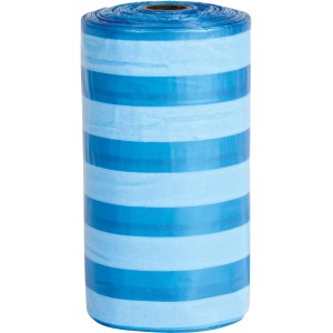 Rotolo di sacchetti per escrementi di cane Jollypaw, 4x20 pezzi, assortiti, a righe blu.
