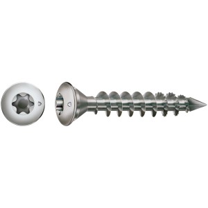 Vite per legno Spax a testa svasata, T-Star plus, 8x50mm, 25 pz, vista dettagliata della testa e della filettatura.