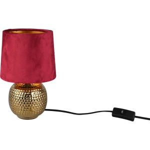 Reality lampada da tavolo Sophia: base in ceramica dorata con paralume in velluto rosso. Lampada di design per soggiorno.