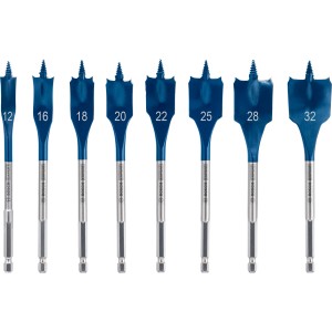 Bosch Flachfräsbohrer Set Expert Self Cut Speed, 8-teilig, für schnelles Bohren in Holz.