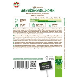 Sachet de graines Sperli pâquerette des prés, multicolore. Fleurit d'avril à octobre.