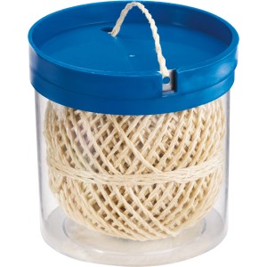 Corde PP LUX 60m en distributeur : Bobine de corde en plastique beige dans une boîte distributrice avec cutter.