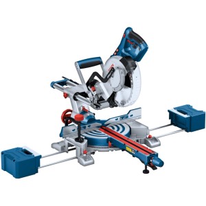 Troncatrice Bosch Professional GCM 305-216 D blu/argento con lama, laser e prolunghe per tagli precisi.