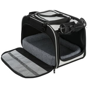 Borsa da trasporto Trixie Valery, nero-grigia, con lato frontale aperto e inserto.