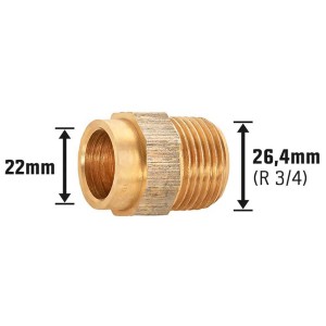 Raccordo a saldare in ottone rosso, 22 mm x R 3/4 pollice, per tubi in rame.