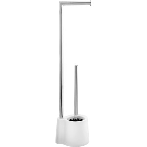 Wenko Ensemble WC sur pied Avola blanc avec porte-papier toilette et brosse.