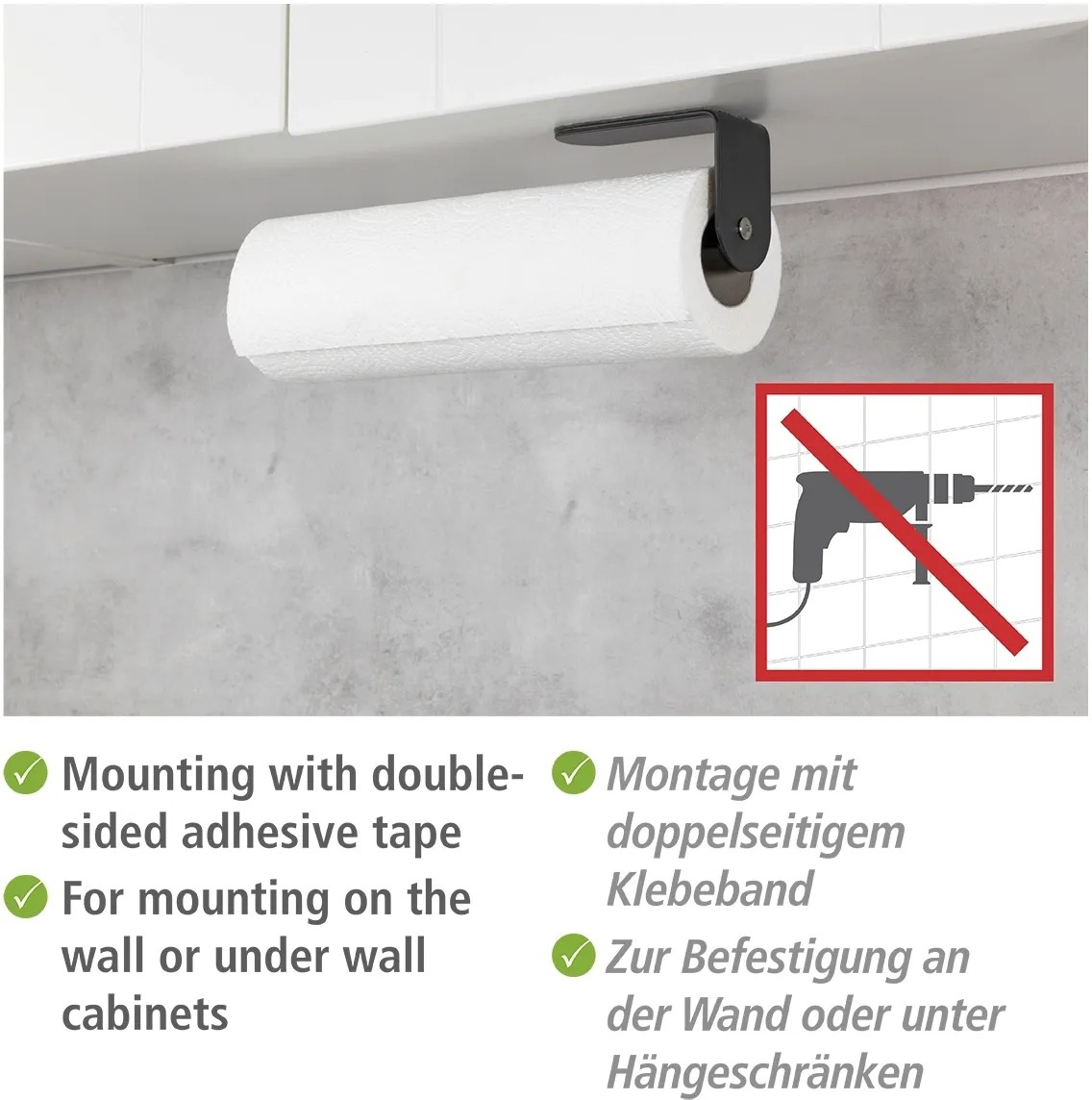 Porte Rouleau Sopalin Sous Placard - Sans Percage, Gain De Place, Organisateur Cuisine (Noir)