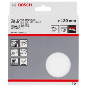 Éponge de polissage Bosch Ø 130 mm pour ponceuses excentriques, à utiliser avec du polish, en emballage.